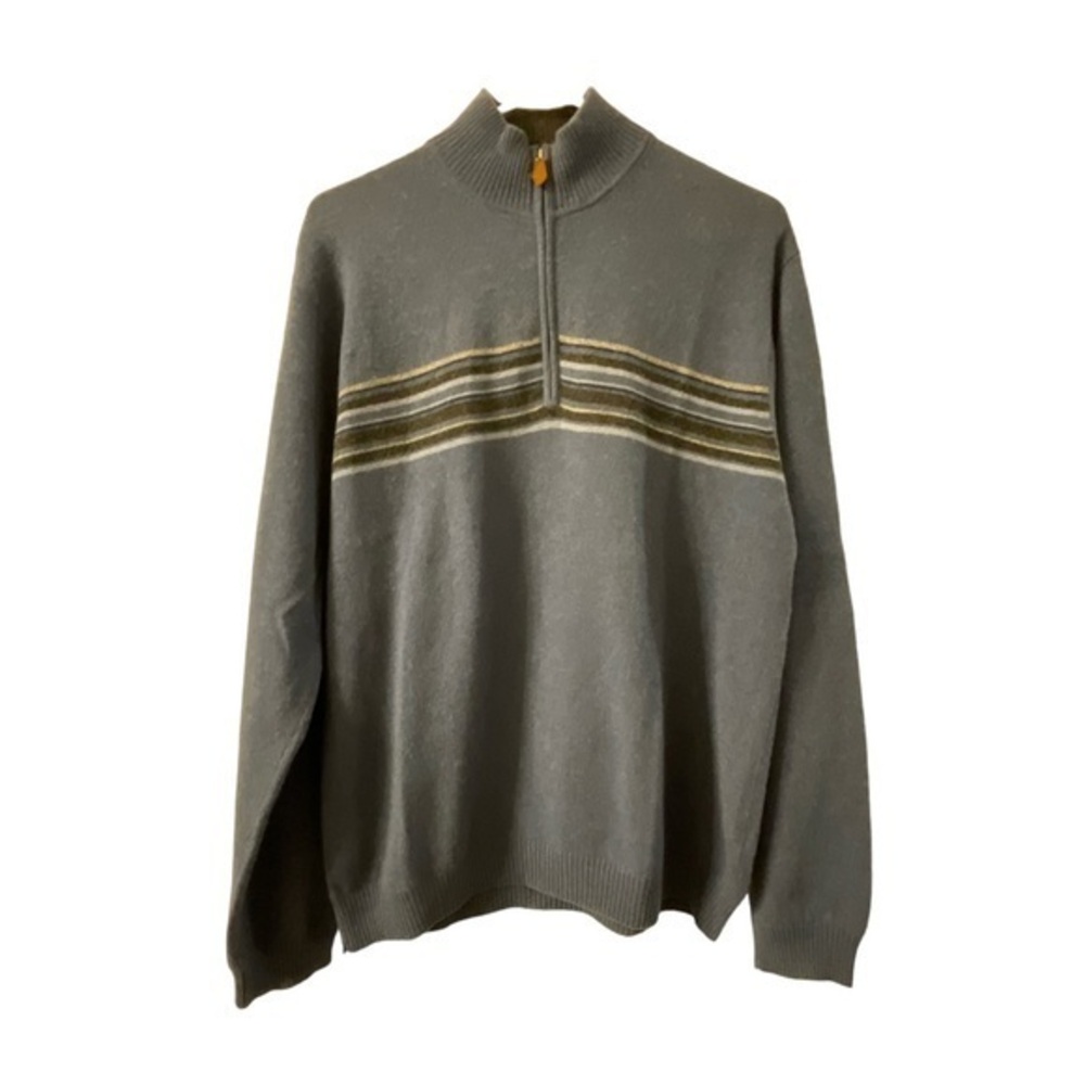 Men's JWN Nordstrom Blue Cashmere Sweater Mid Stripes 1/4 Zip Size SML EUC #1226